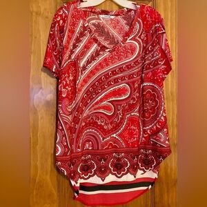 Nygard Red Paisley Petite Medium Tunic Top